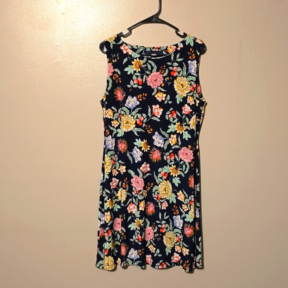 Tommy Hilfiger Floral Print Round Neck Shift Dress Sleeveless Black 12 - Picture 2 of 5